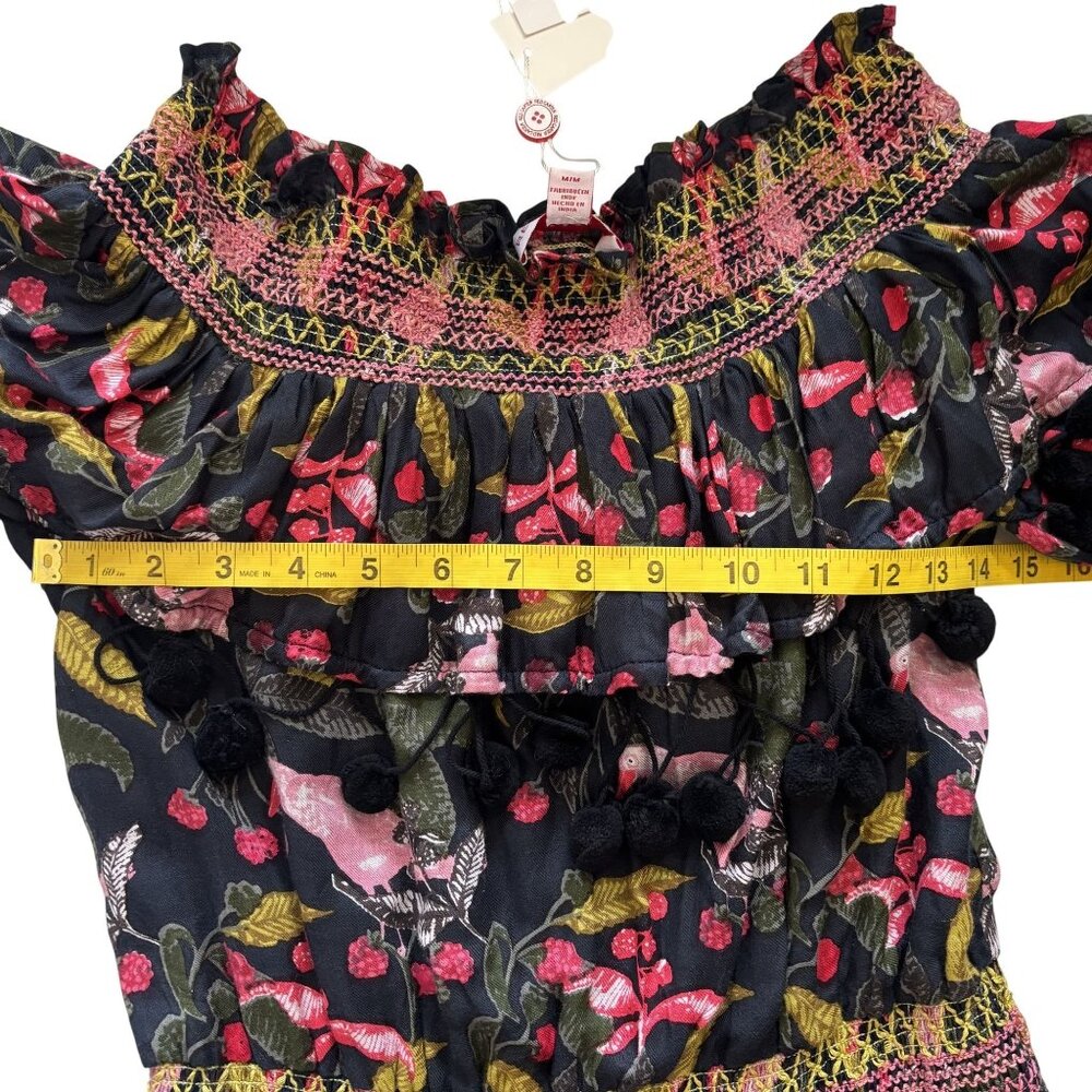 Red Carter Black & Pink Tropical Mini Dress With Tassels & Smocked Waist - Picture 6 of 11